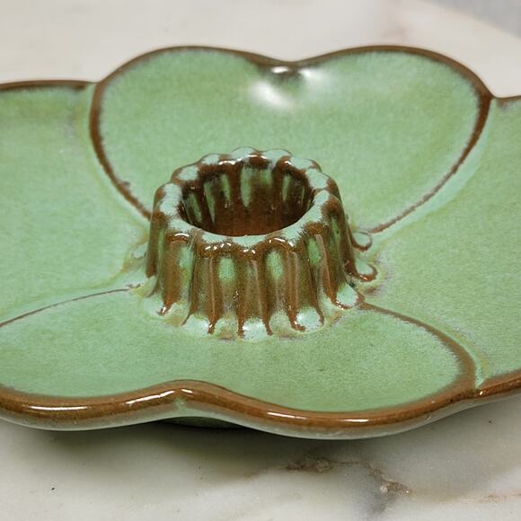 VTG Frankoma Dogwood Blossom Candlestick Holders 5" Green‎ Tapered Candle 300 - Picture 11 of 16